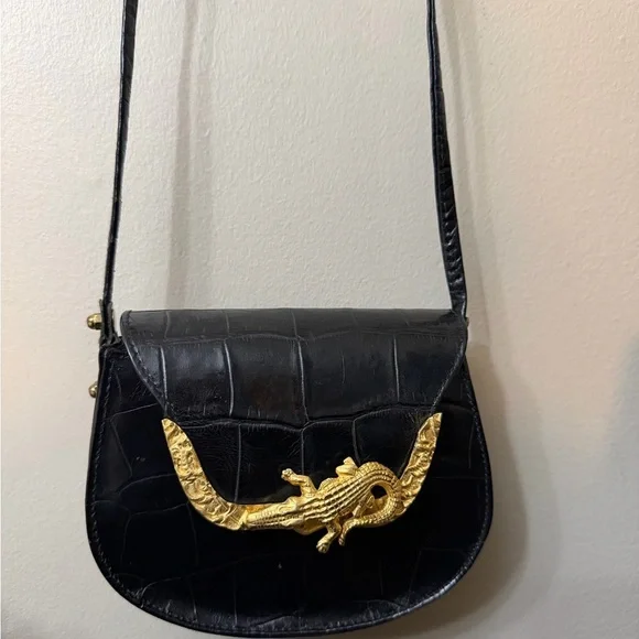 Vintage Glenn Miller For Ann Turk Alligator -Embossed Bag Whit Gold Mascaron - Picture 2 of 10